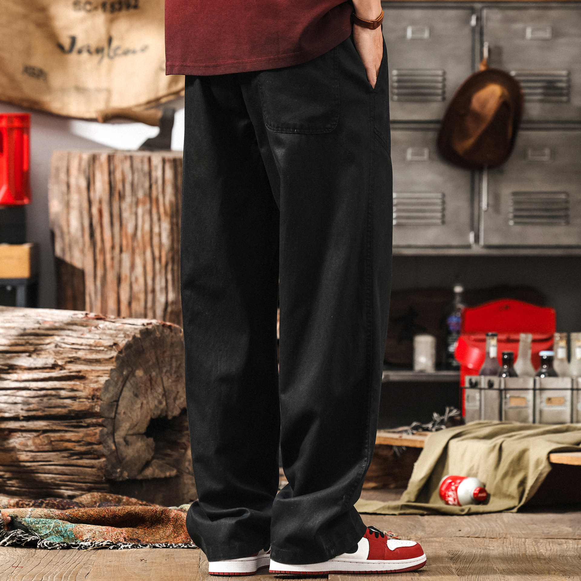 萊賽爾天絲薄款休閒褲男夏季鬆弛感寬鬆闊腿褲美式復古直筒長褲子