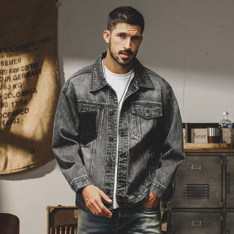 美式經典復古牛仔外套男秋冬款水洗做舊寬鬆潮流休閒男士工裝夾克