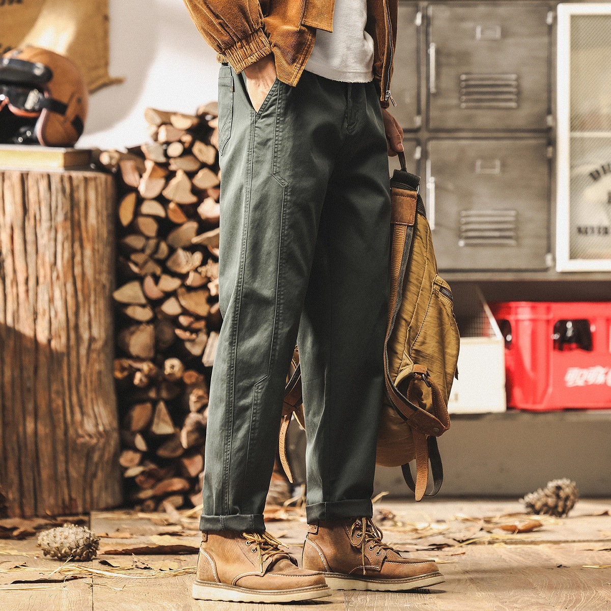美式復古藏青色工裝褲子男款秋季潮牌百搭直筒寬鬆簡約男士休閒褲