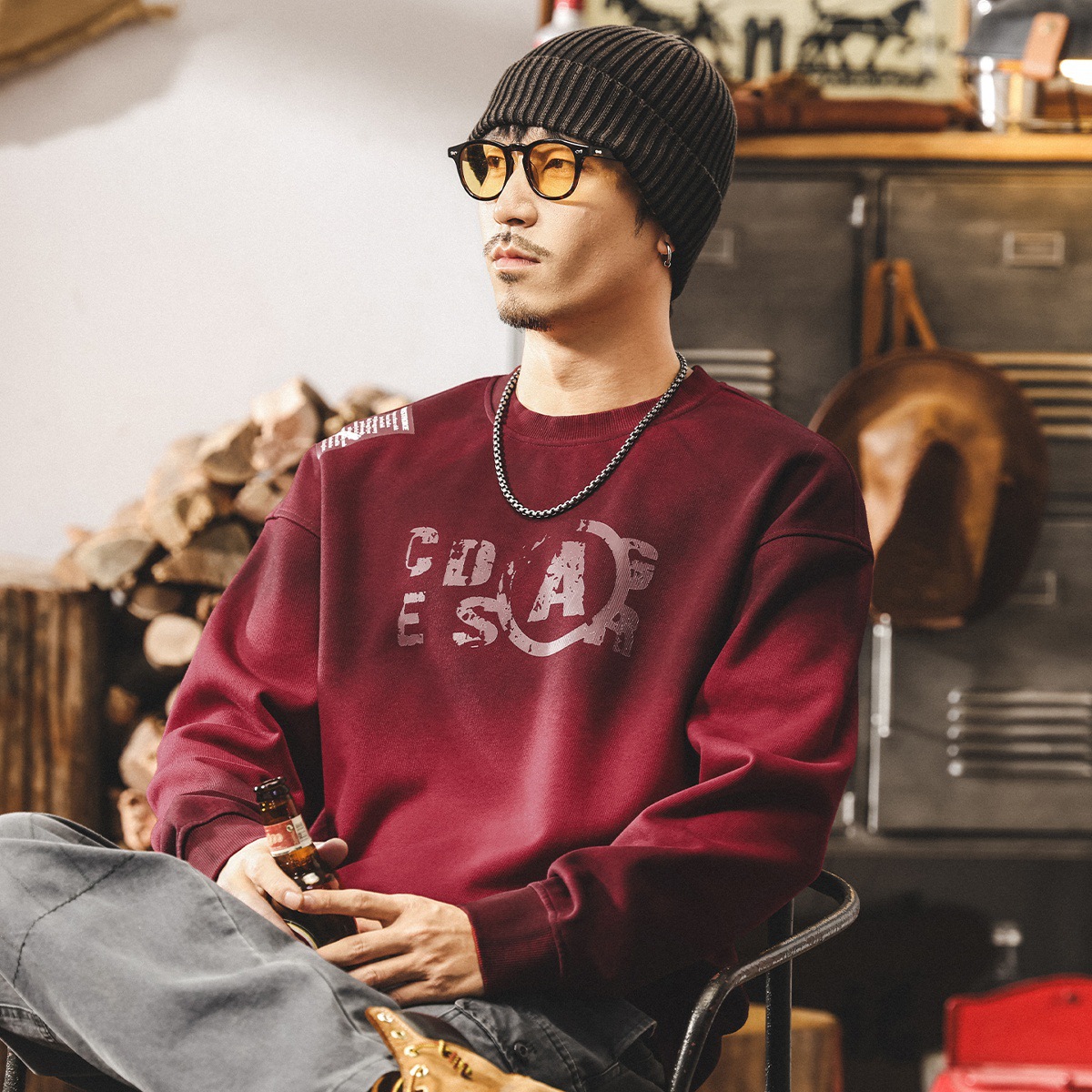 美式復古臟染水洗360g重磅衛衣男春秋2025新款潮牌寬鬆休閒上衣男