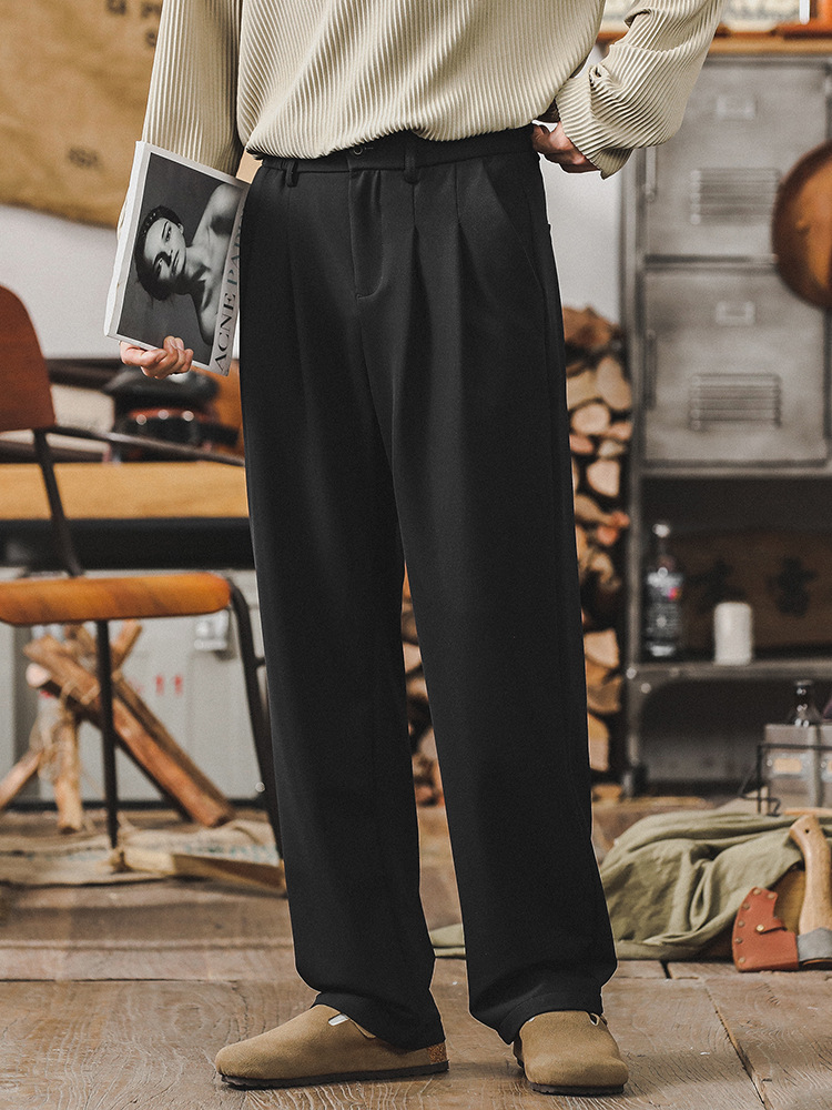 夏季薄款休閒西褲男高級感直筒垂感冰絲褲子男士寬鬆大碼男款長褲