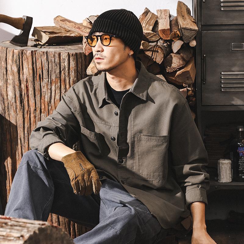 萊賽爾天絲工裝襯衫男長袖2025新款春季美式潮牌復古美拉德襯衣男