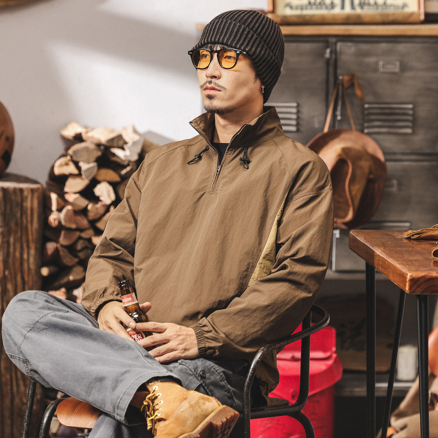 美式戶外機能半拉鍊立領襯衫男秋季新款山系潮牌寬鬆速幹長袖上衣