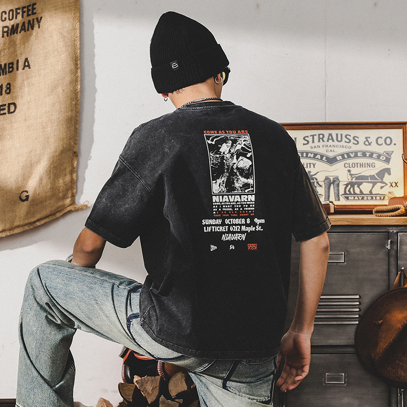 美式復古酵洗重磅短袖男夏季T恤2024新款潮牌寬鬆高級感男士上衣