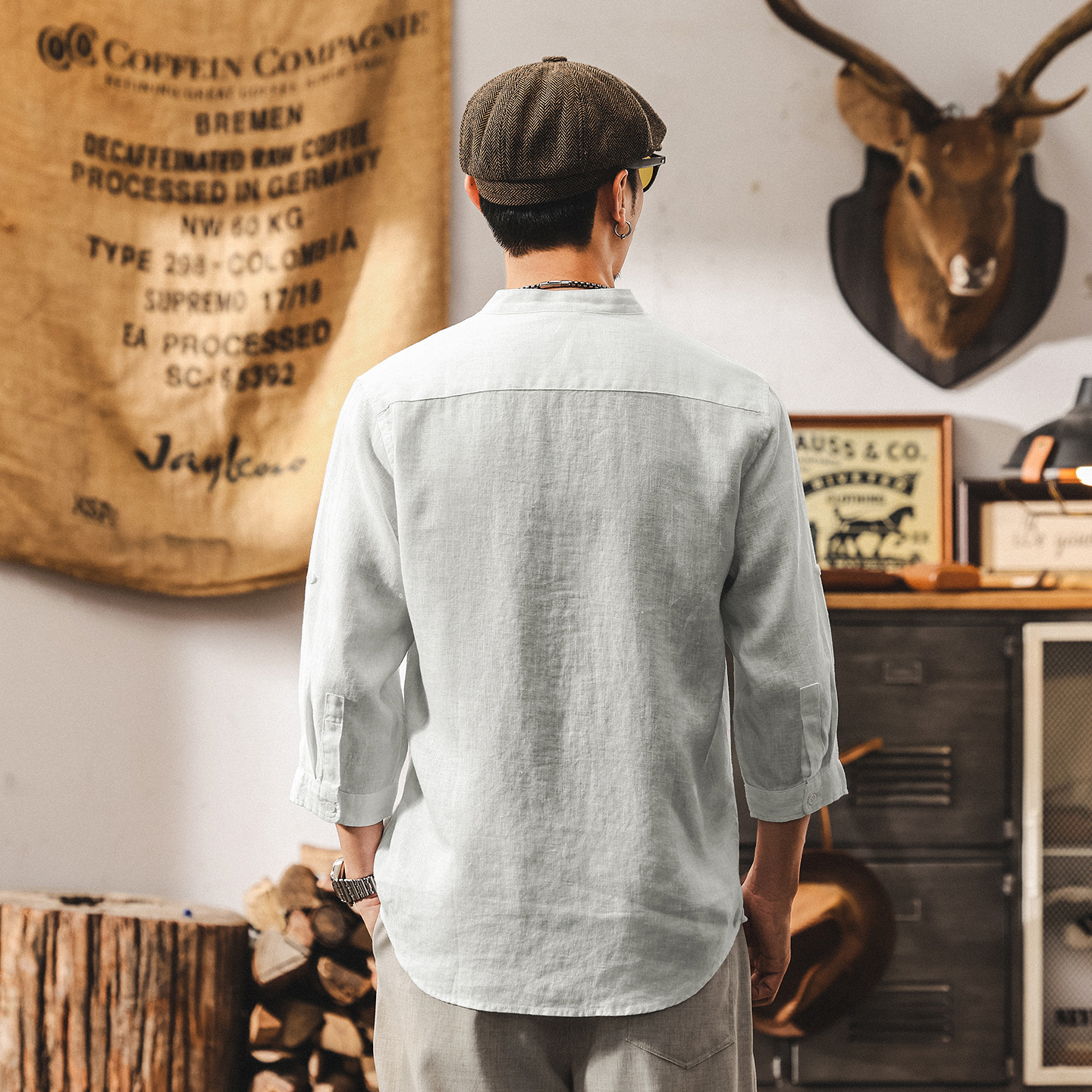 亞麻古風中式復古短袖T恤男夏季新款七分袖古風國潮Polo衫男