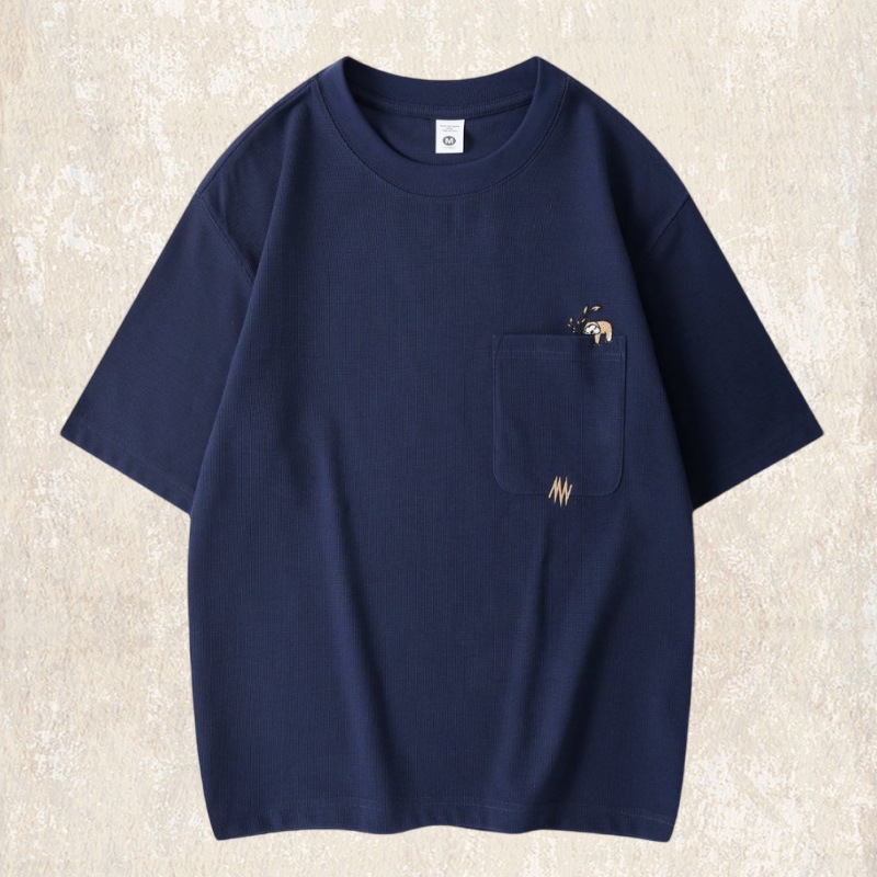 美式復古260g重磅短袖T恤男夏季2025新款華夫格肌理感休閒上衣男T