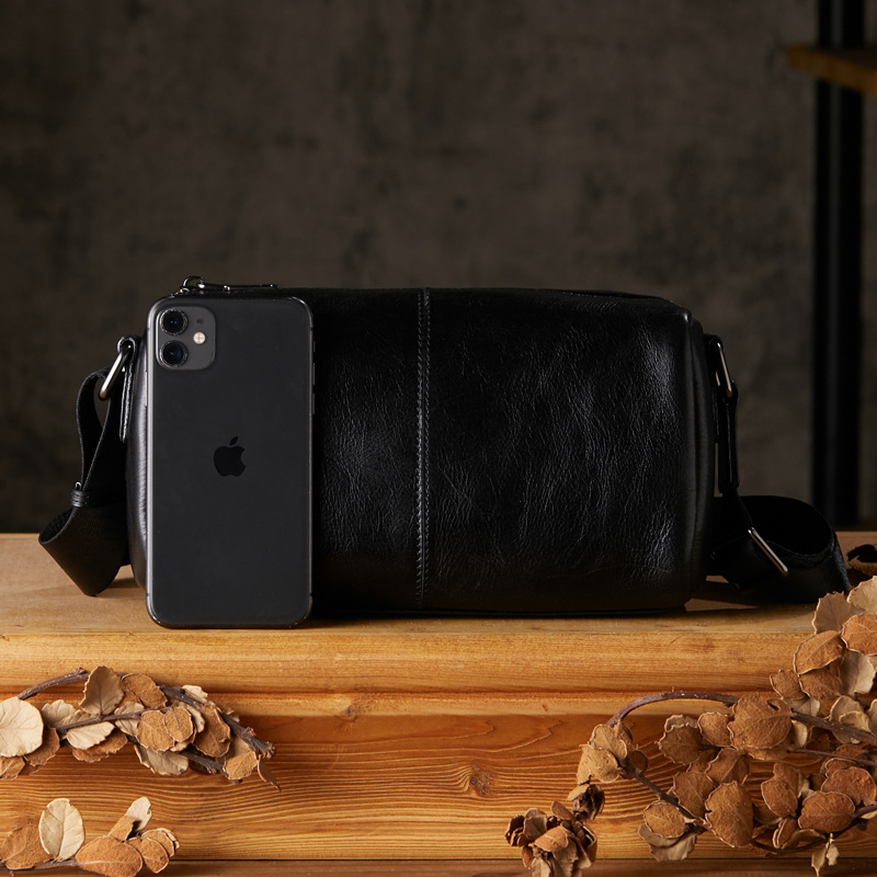 手工植鞣牛皮男士通勤單肩斜挎包休閒個性男包橫款頭層牛皮小背包