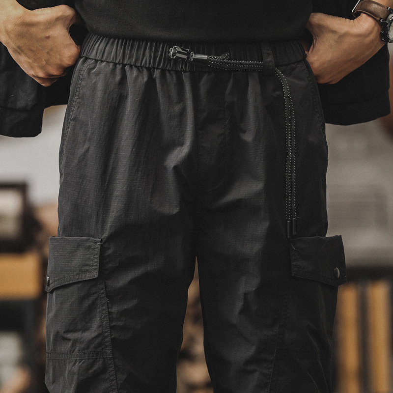 春季新款黑色工裝褲子男春季美式直筒休閒褲男戶外戰術機能衝鋒褲