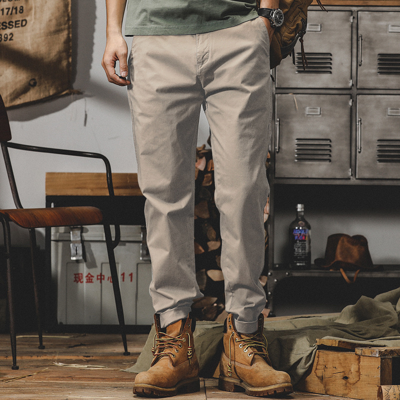 美式重磅復古工裝褲子男直筒上班基礎款簡約男士休閒褲百搭錐形褲