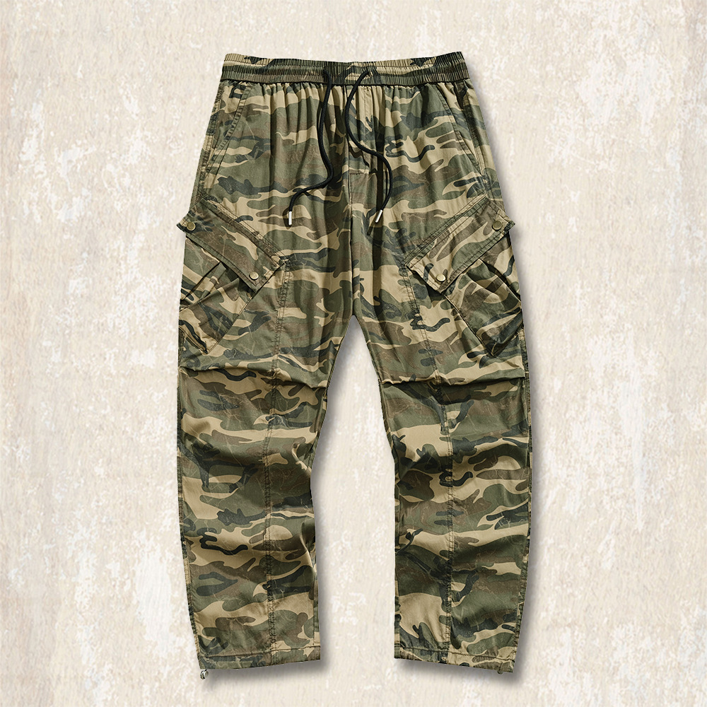 美式復古休閒褲男士夏季薄款卡其色長褲子寬鬆直筒新款傘兵工裝褲