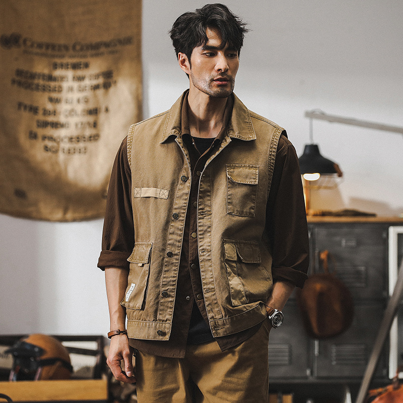 男士外套2024新款美式復古潮牌硬漢獵裝戶外釣魚馬甲短款工裝夾克