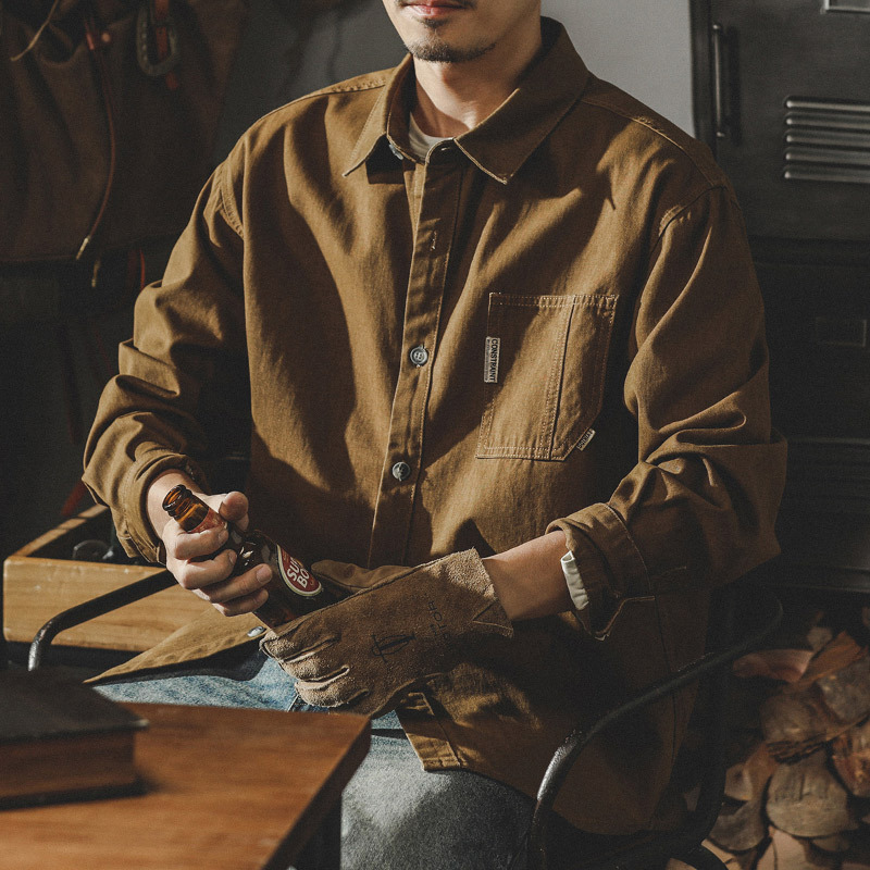 美式經典復古工裝襯衫男長袖春季2024年新款寬鬆襯衣夾克春秋外套