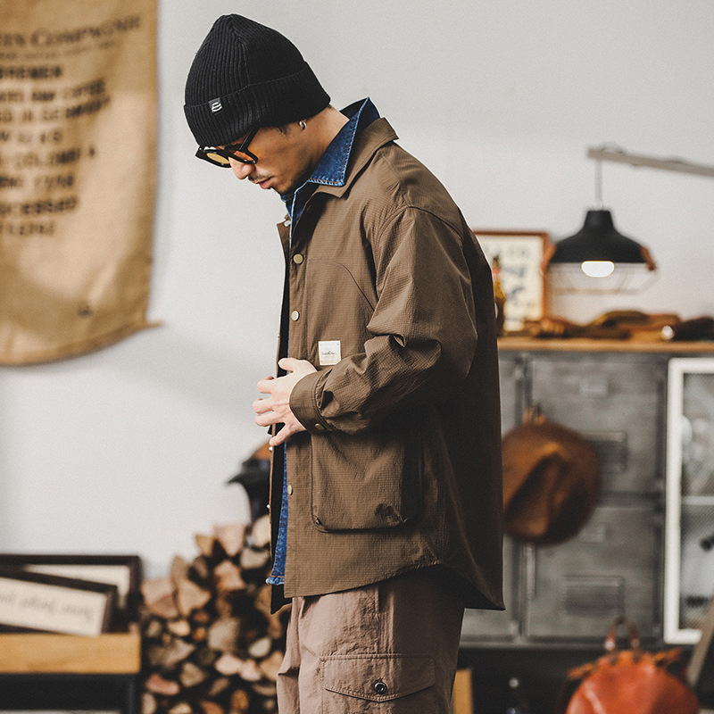 美式復古高級感戶外襯衫男長袖春季輕防水獵裝教練戰術夾克外套男