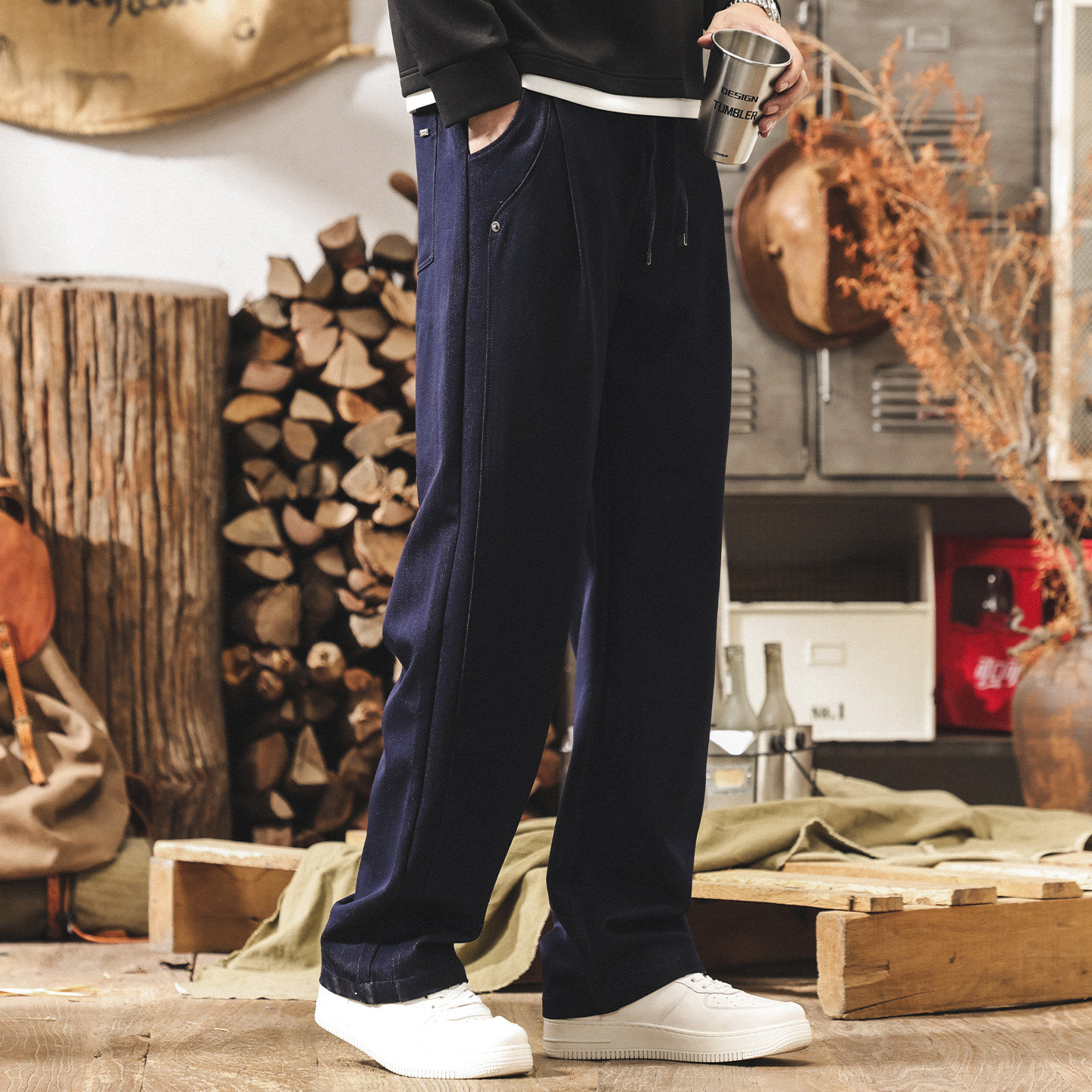 美式復古仿牛仔重磅休閒褲子男士春季2026新款潮牌寬鬆直筒長褲男