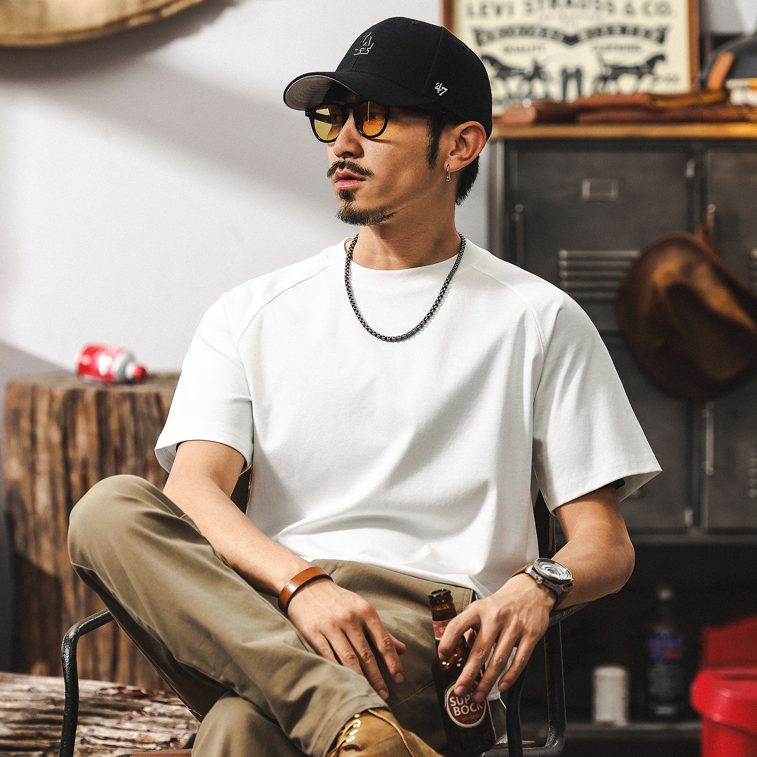 -34°液氨垂順高級感長絨棉男士T恤短袖夏季2025新款經典百搭上衣