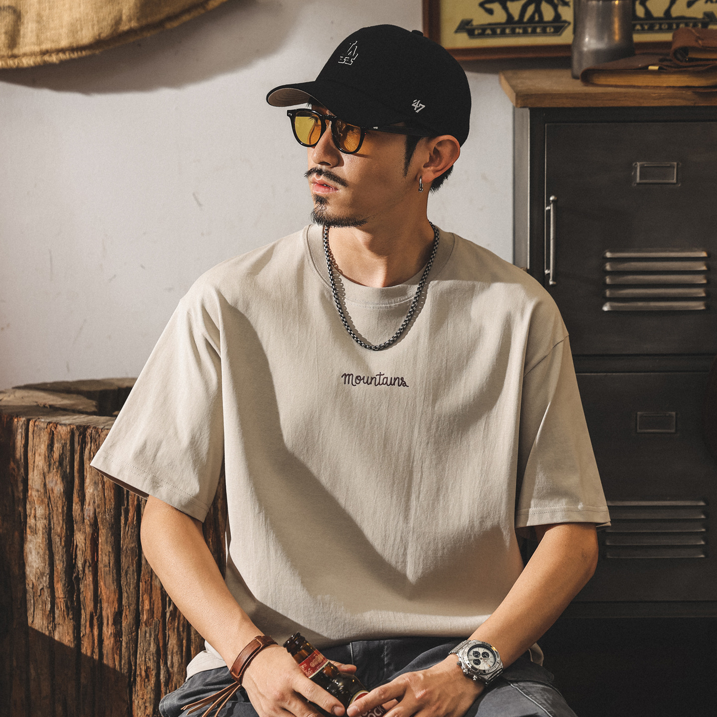 美式潮流短袖t恤男夏季新款260g半袖山系印花男士休閒上衣潮