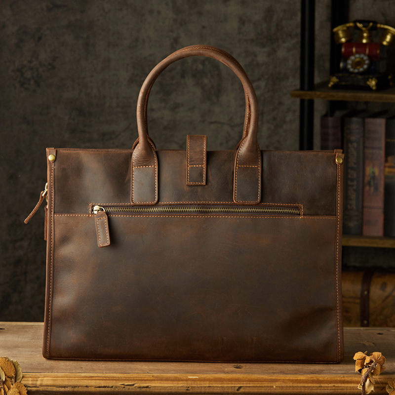 手工頭層牛皮男士手提包真皮商務電腦單肩男包A4文件包公文包出差