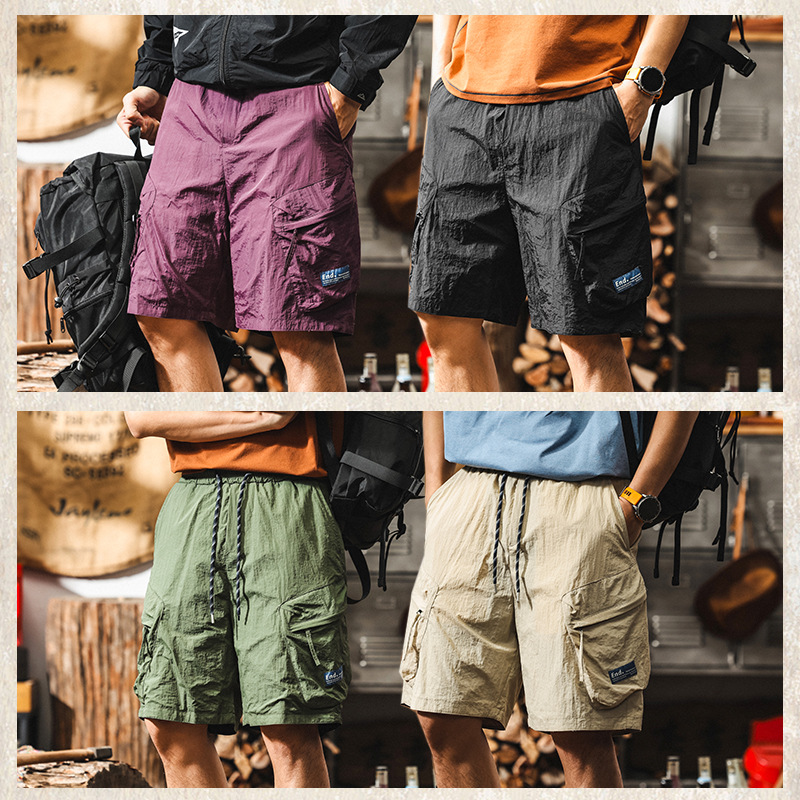 【雙面穿】冰絲涼感工裝短褲男夏季薄款美式休閒褲子男戶外五分褲