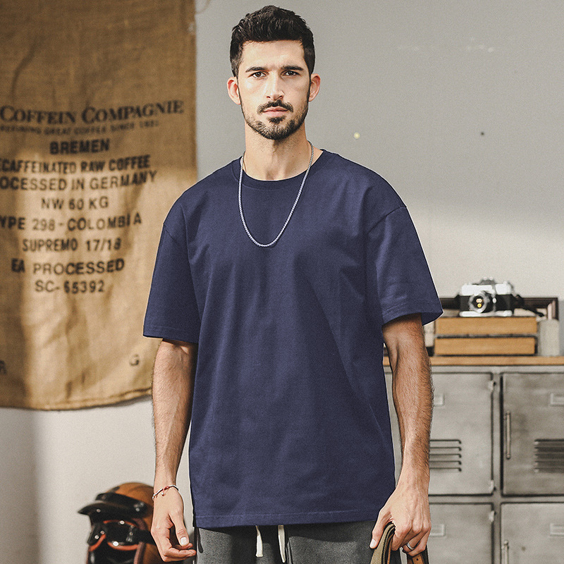 32支雙紗爽滑棉250g重磅基礎純色圓領短袖T恤男夏季寬鬆百搭小白t