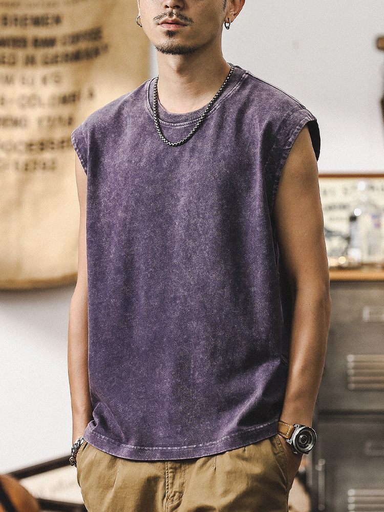 美式做舊水洗背心男款潮流夏季運動無袖男T恤健身寬鬆坎肩上衣潮