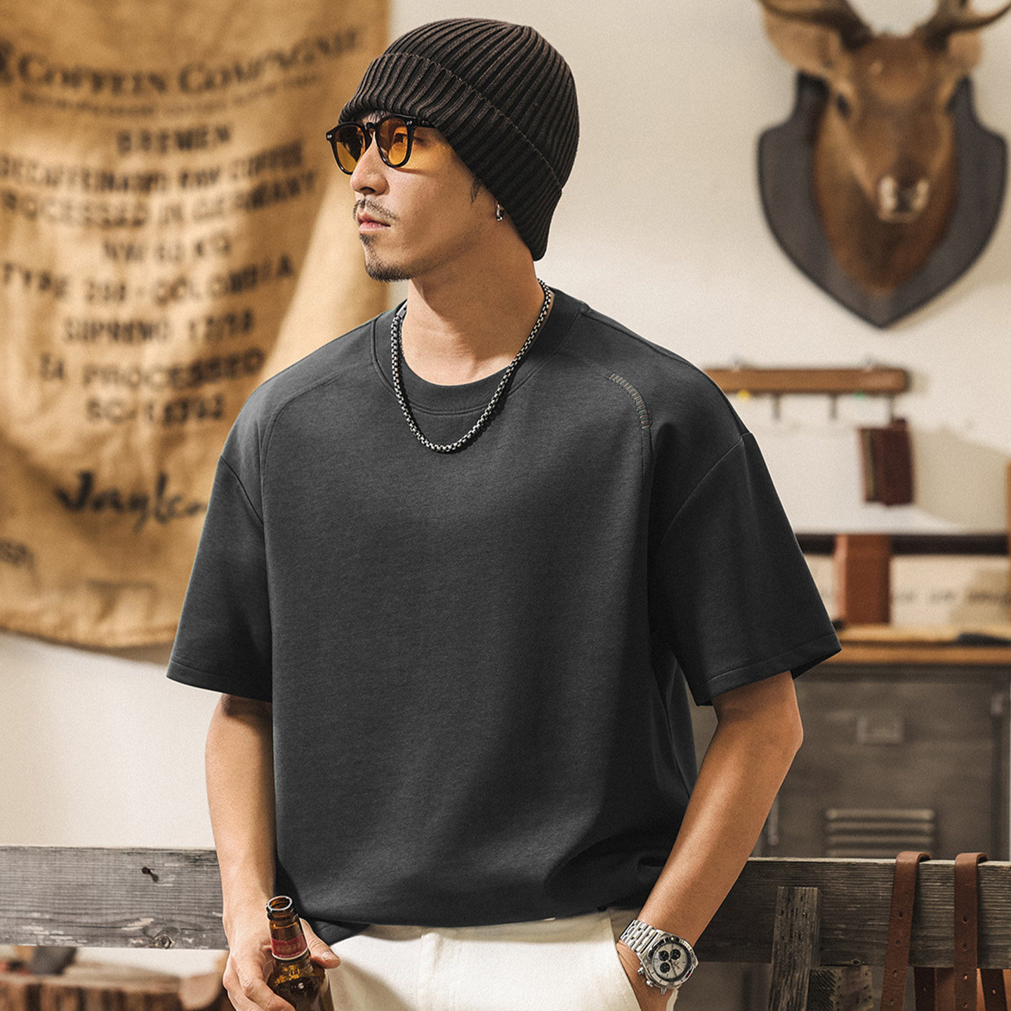 糯滑果凍棉短袖男款夏季莫代爾涼感T恤男美式復古潮牌寬鬆上衣男