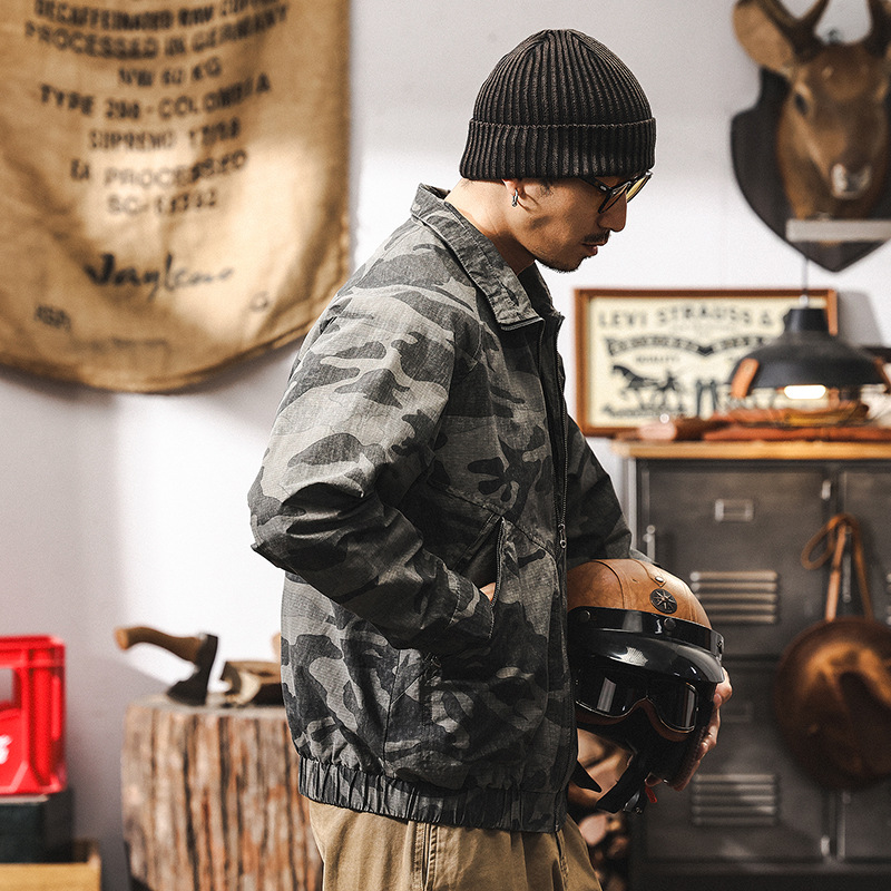 美式復古工裝迷彩夾克男秋季新款潮流痞帥寬鬆短款飛行外套男春秋
