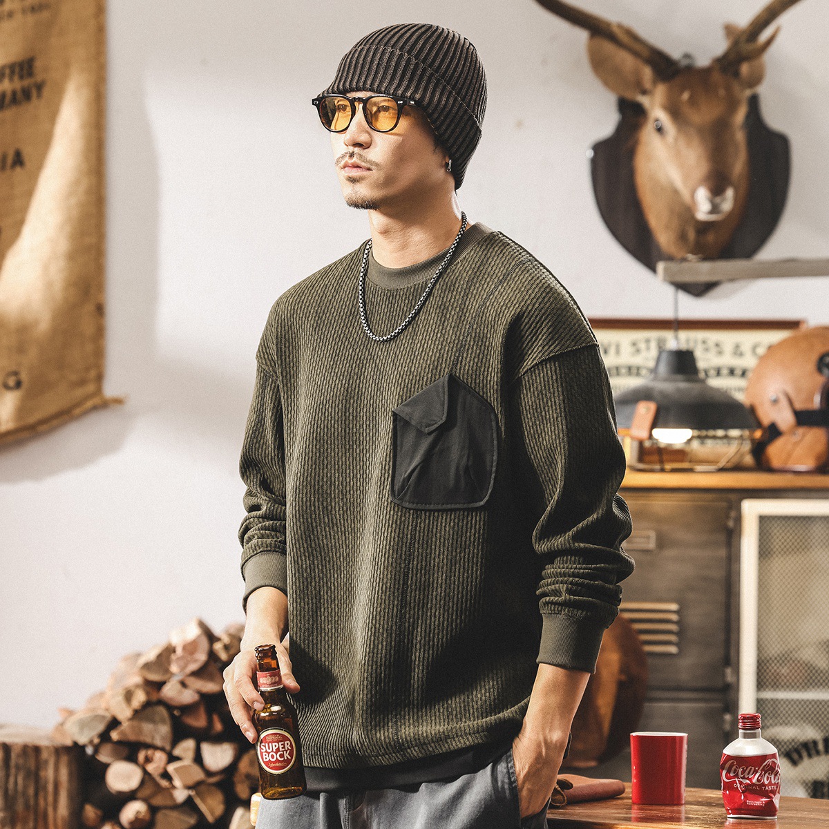 美式復古400g重磅衛衣男春秋新款潮流肌理提花寬鬆大碼男裝秋上衣