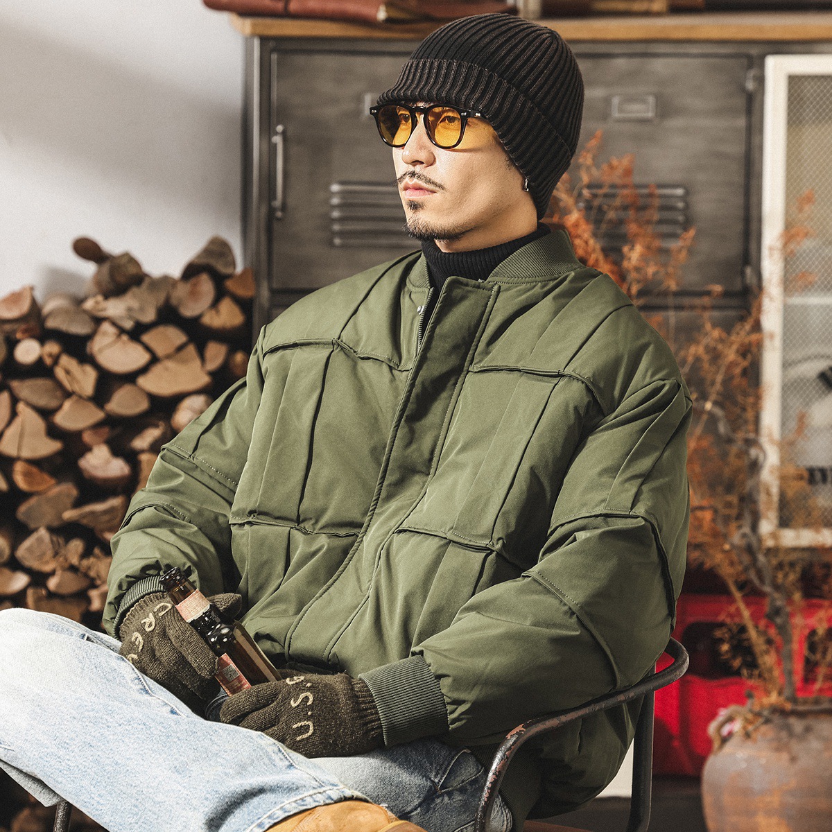 美式復古純白鴨絨工裝羽絨服男冬季加厚軍事風外套男保暖麪包服男