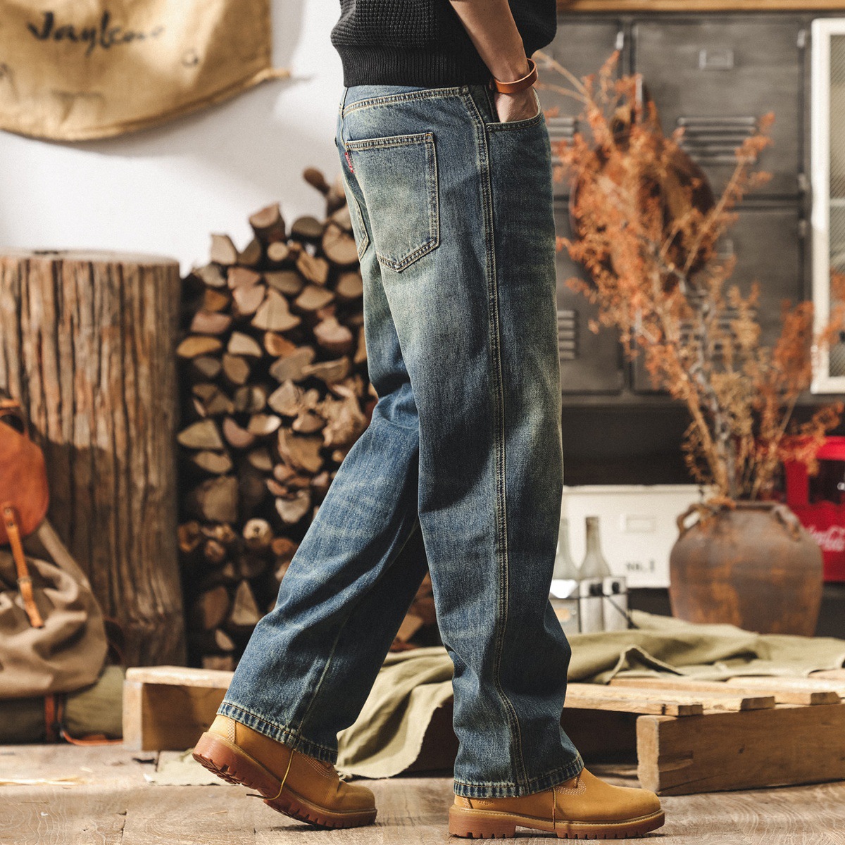 美式復古水洗直筒牛仔褲男士2026春季潮牌高街闊腿褲寬鬆休閒褲子