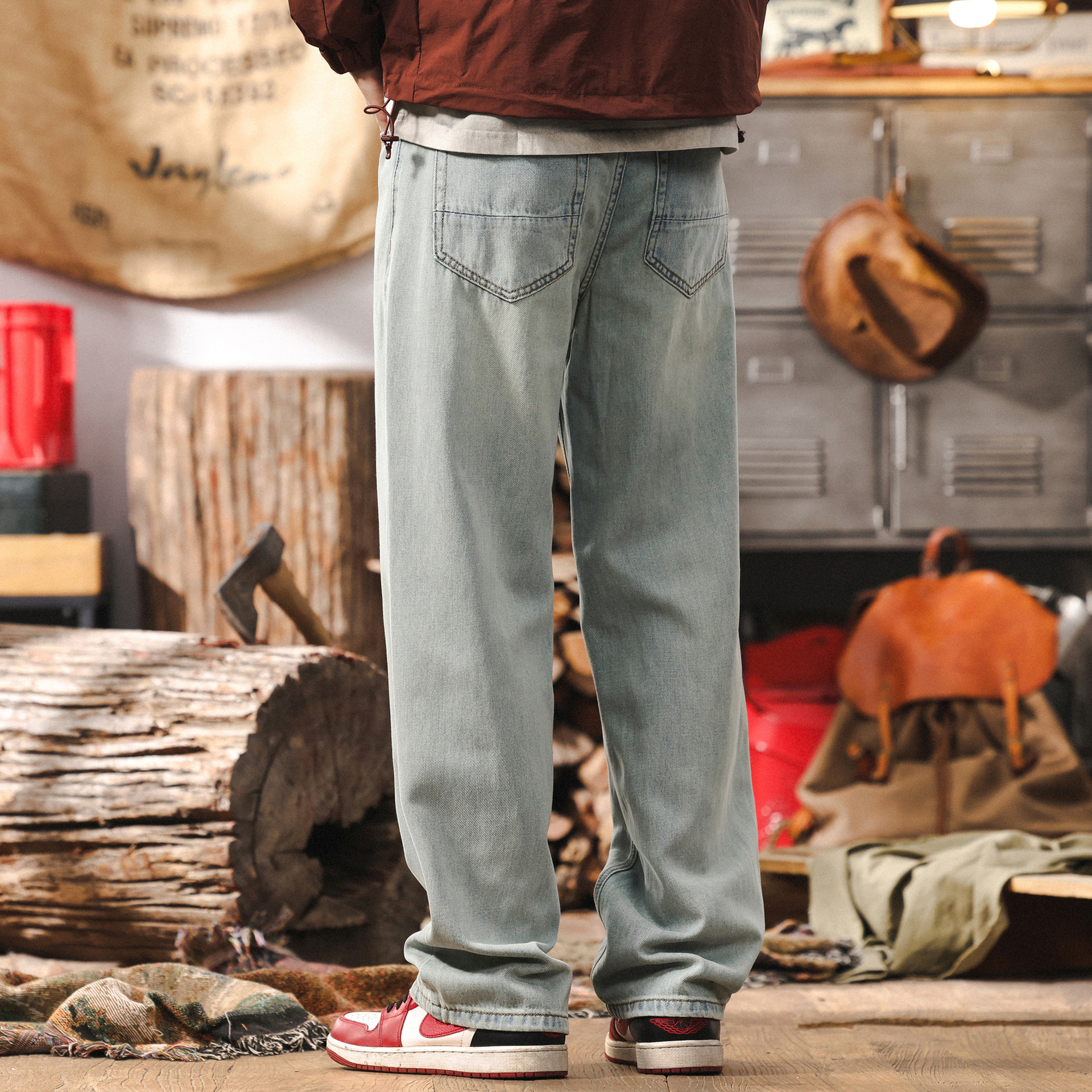 萊賽爾天絲垂感薄款牛仔褲男春季2025新款美式復古寬鬆直筒休閒褲