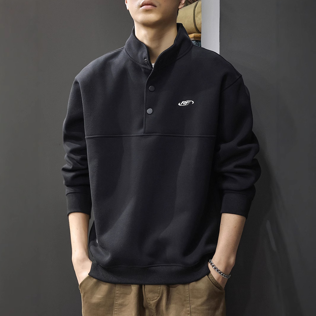 秋季重磅半開POLO領衛衣男美式潮牌刺繡外穿長袖寬鬆套頭休閒外套