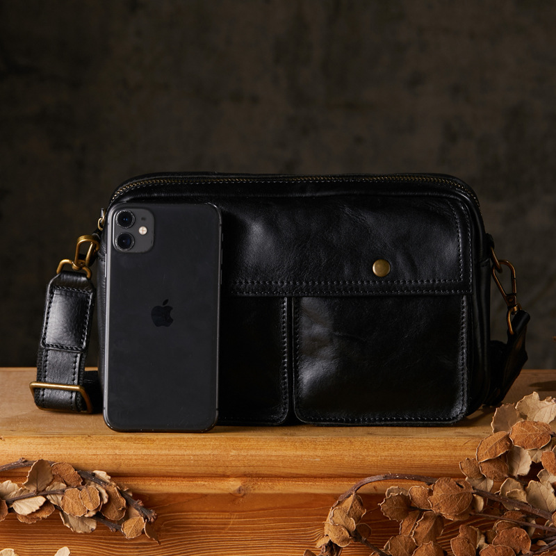 手工植鞣牛皮斜挎包男單肩包休閒頭層牛皮郵差包韓版潮包男士背包