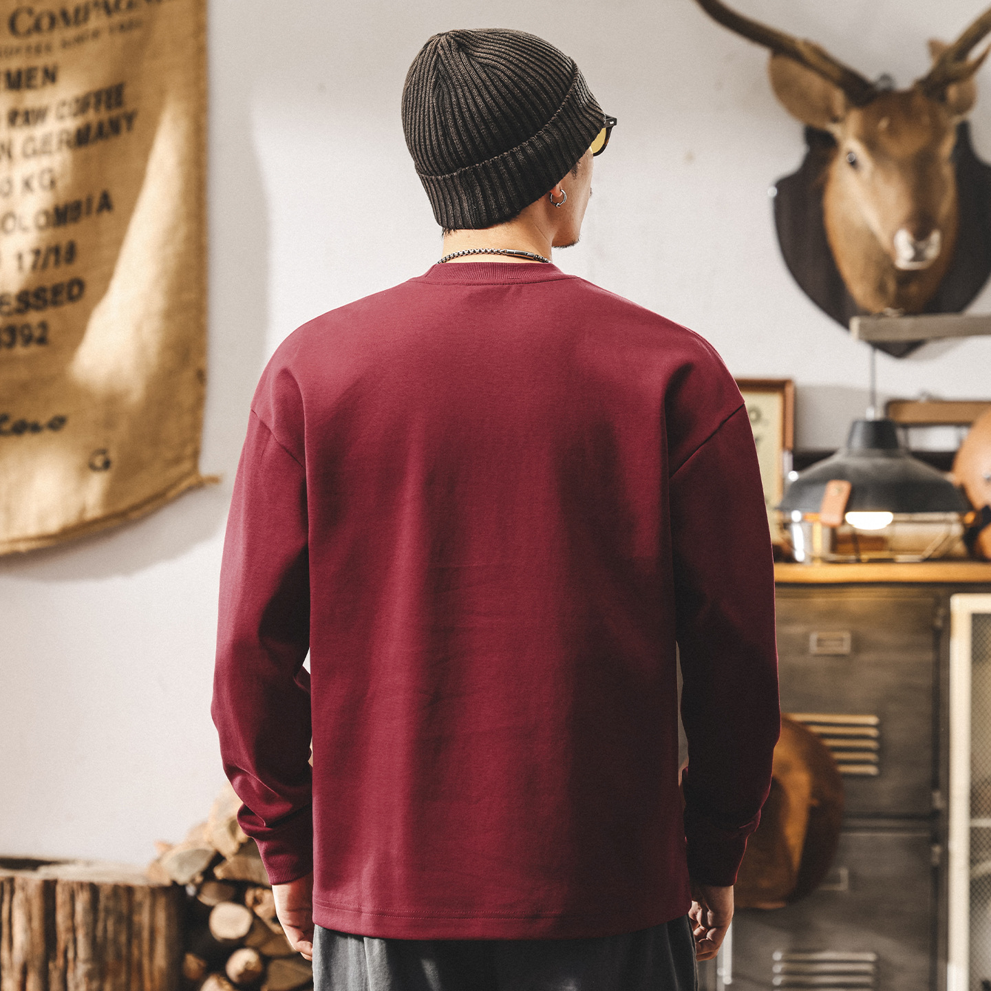 美式復古重磅衛衣男春秋2025新款長袖t恤男秋季寬鬆大碼潮流上衣T