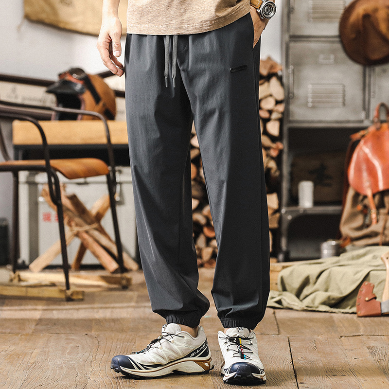 美式冰絲男士夏季薄款褲子男2024新款戶外速乾褲潮牌寬鬆休閒褲男