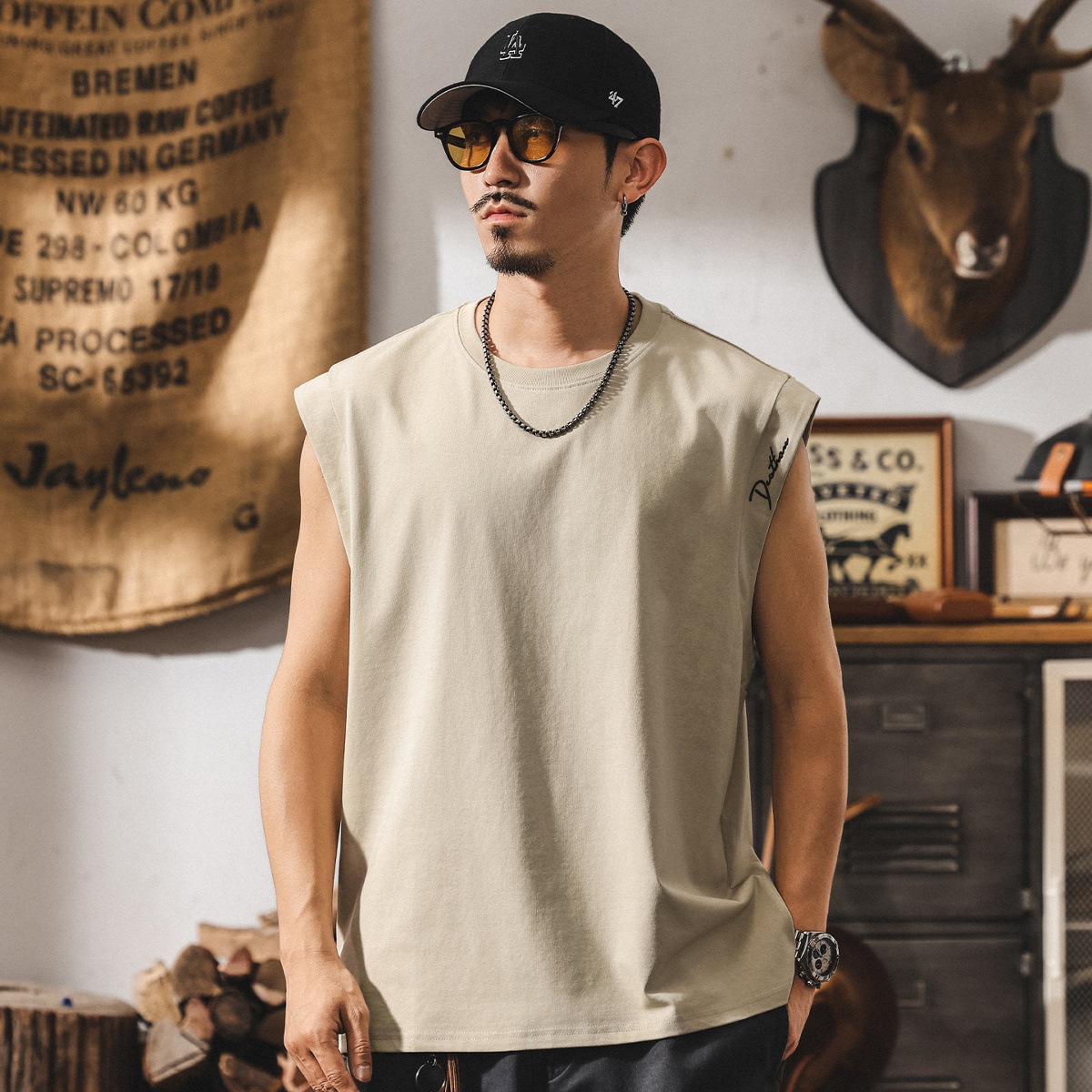 夏季新款涼感健身背心男潮牌寬鬆坎肩休閒大碼夏季無袖t恤男上衣