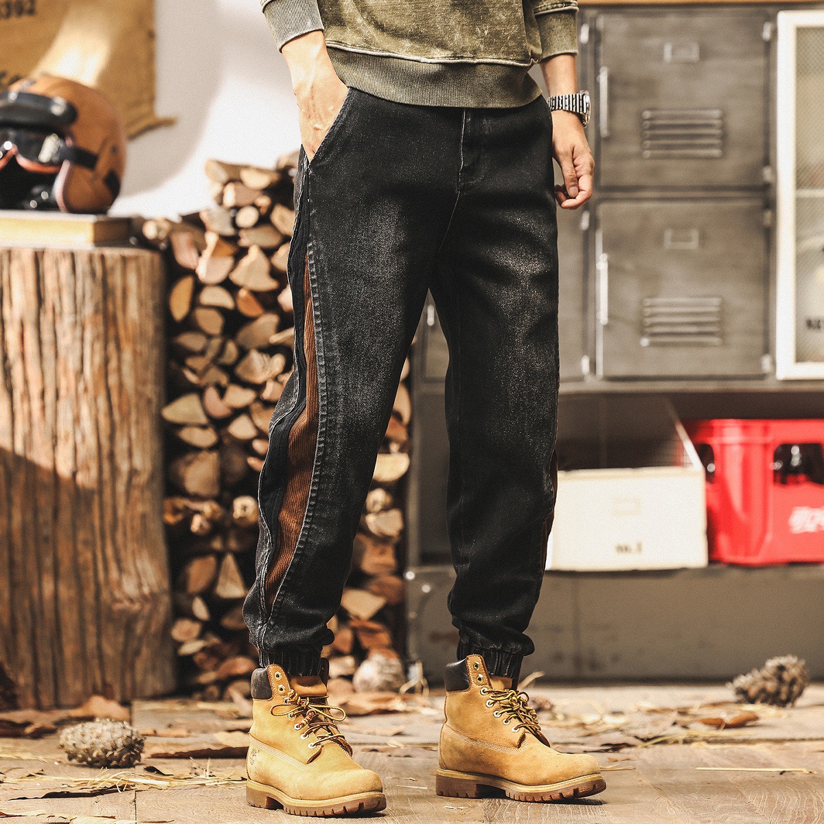 美式復古設計感水洗牛仔褲男秋季潮牌痞帥黑色工裝褲子男士休閒褲