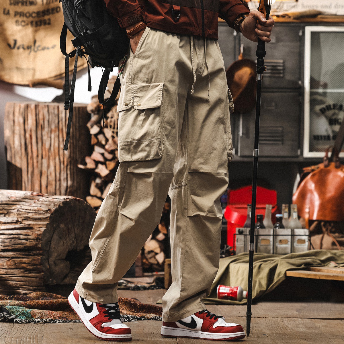 美式復古多口袋迷彩工裝褲子男夏季潮牌戶外戰術寬鬆直筒休閒長褲