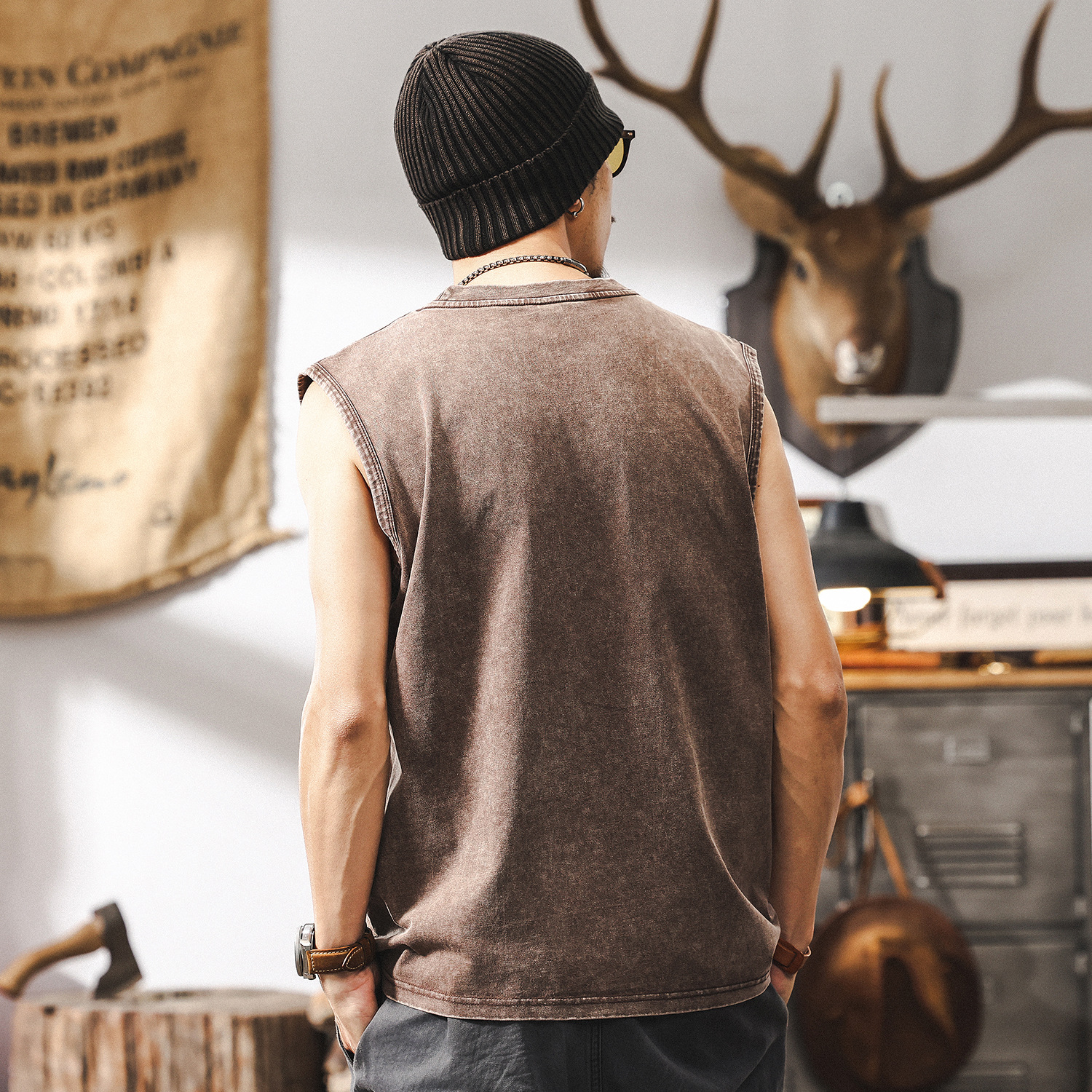 美式復古260g重磅T恤男夏季2025新款無袖坎肩寬鬆運動健身背心男T