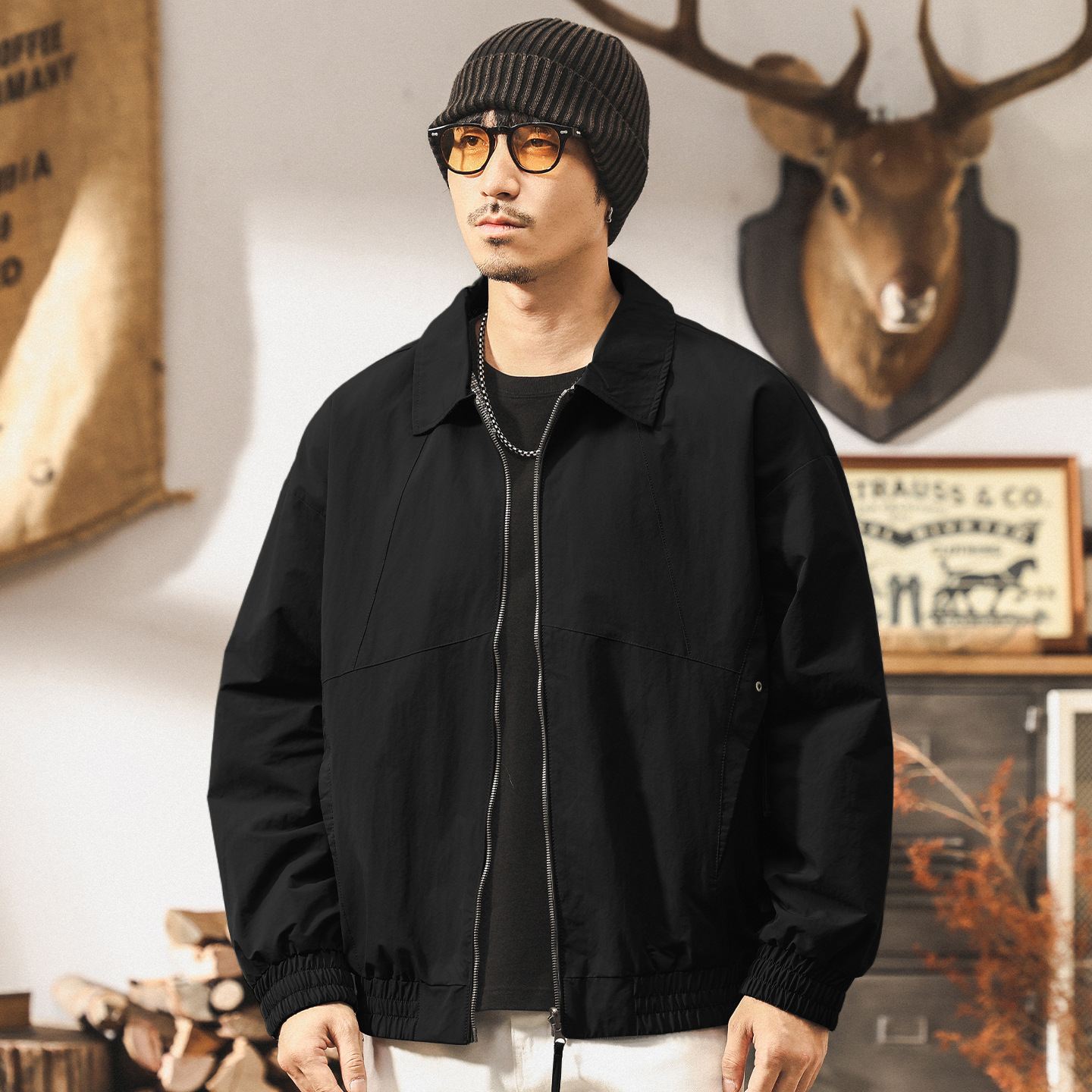 【雙面穿】美式復古春秋教練夾克男2025新款寬鬆行政休閒男士外套