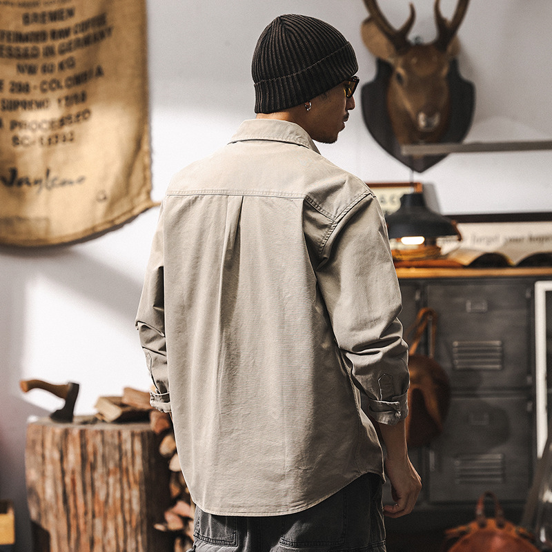 美式復古工裝襯衫男春季2025新款潮牌戶外硬漢長袖襯衣外套男