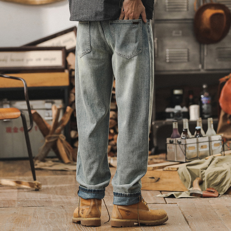 杰雷諾復古直筒牛仔褲男款夏季寬鬆潮牌休閒長褲美式高街闊腿褲子
