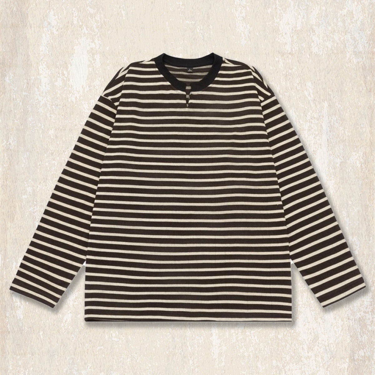 美式280g重磅條紋長袖t恤男秋季2025新款寬鬆潮牌慵懶打底V領上衣