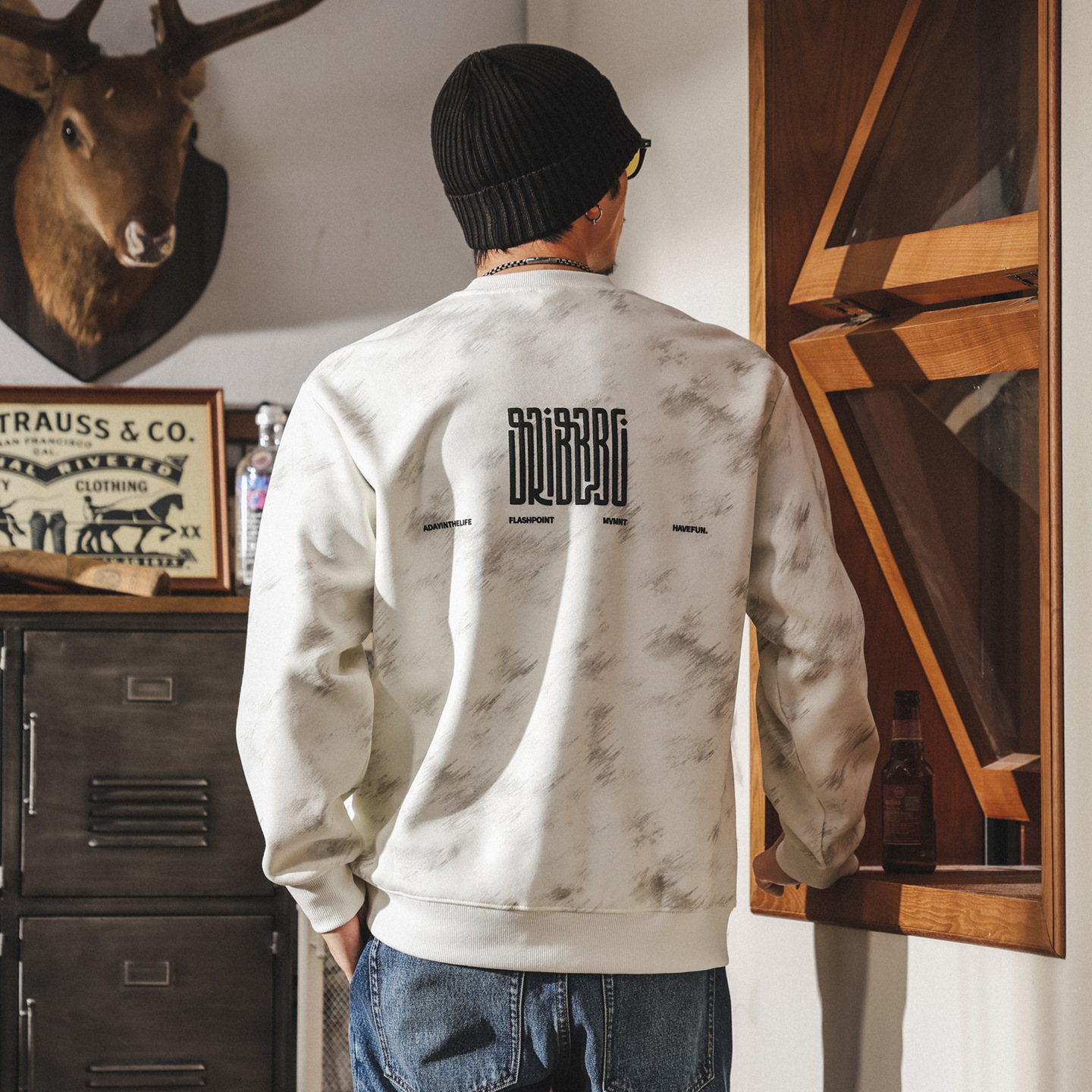 美式復古重磅圓領衛衣男春秋2025新款潮牌百搭寬鬆大碼休閒上衣男