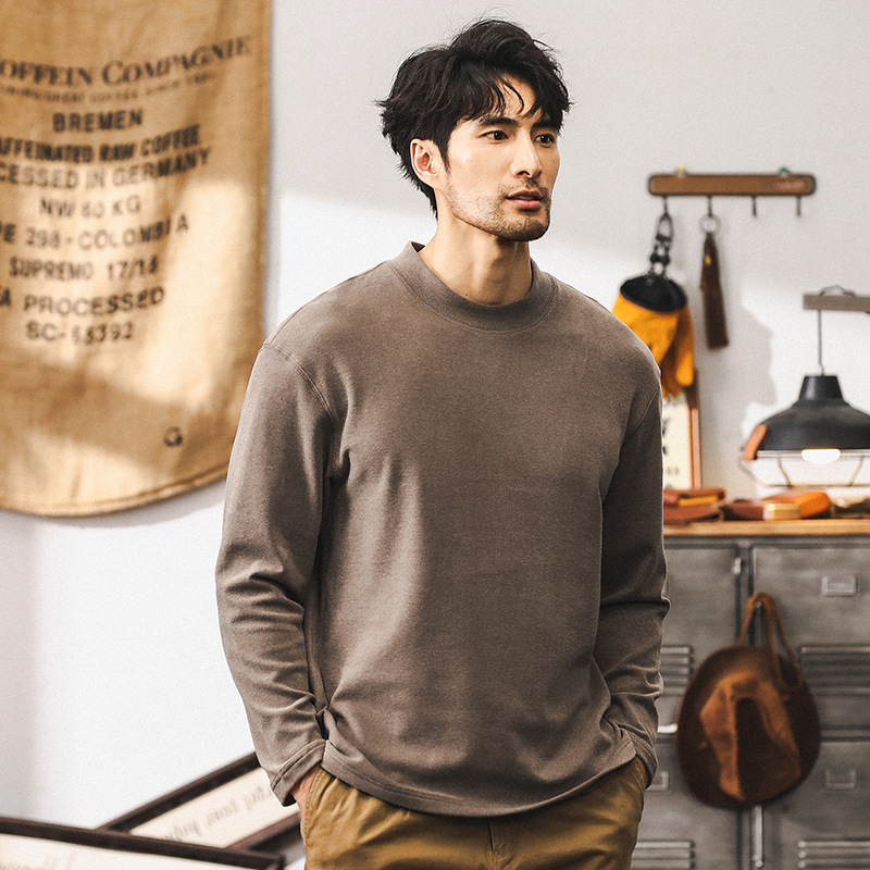 美式復古重磅長袖T恤男秋季2024新款寬鬆潮牌高端德絨保暖打底衫
