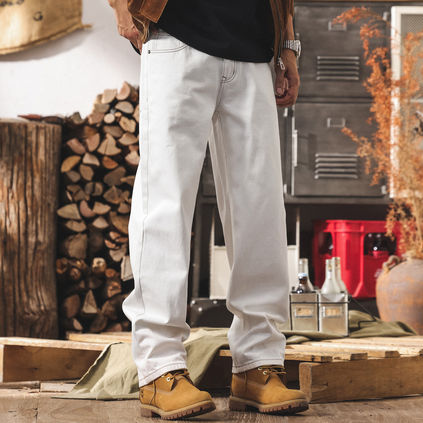 美式復古白色牛仔褲男款直筒2026春季新款寬鬆褲子潮牌休閒長褲男