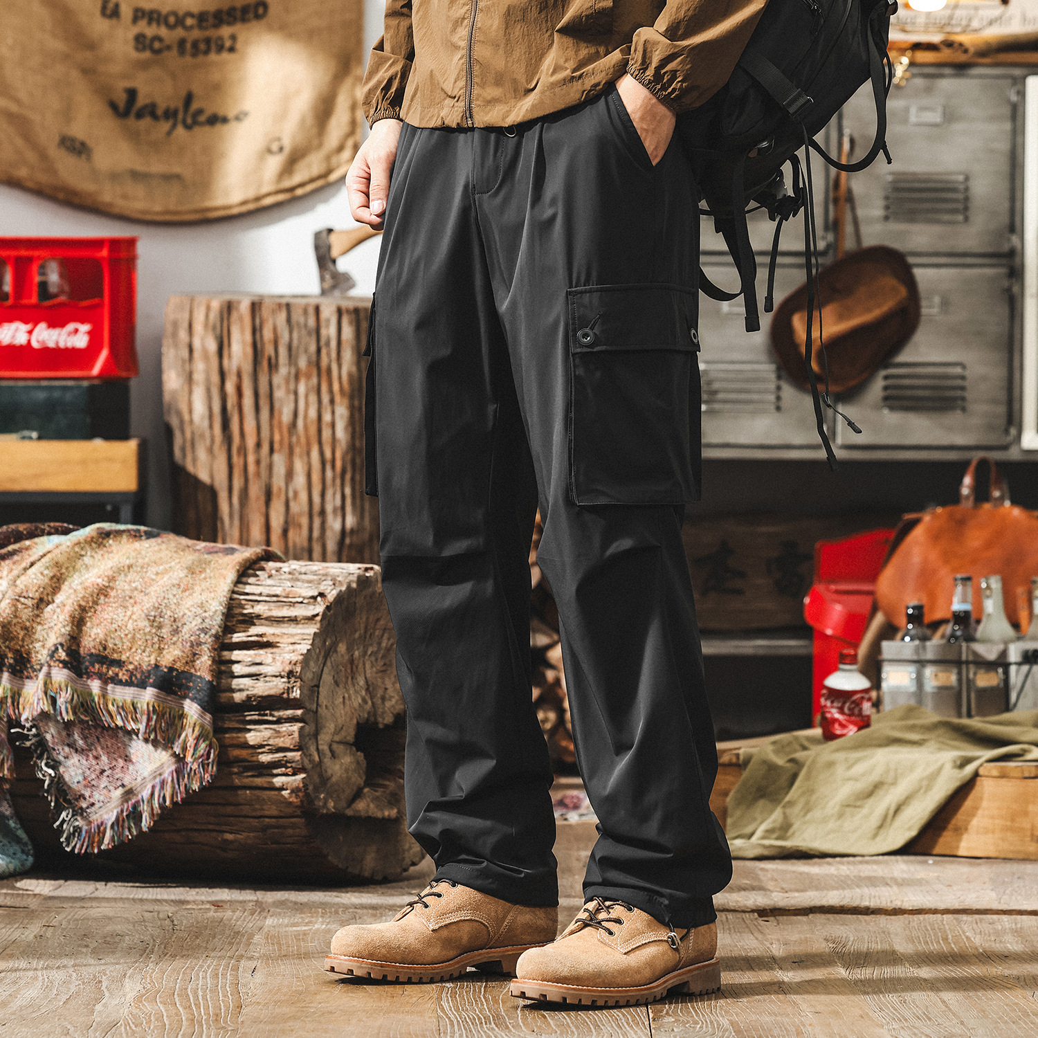 冰絲順滑工裝褲子男寬鬆夏季薄款美式山系城市戶外速幹男士休閒褲