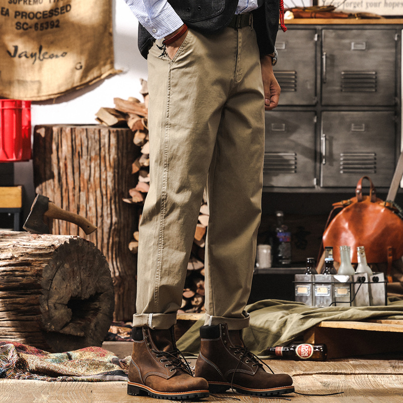 美式復古重磅簡約工裝褲子男春季2025新款寬鬆直筒男士百搭休閒褲