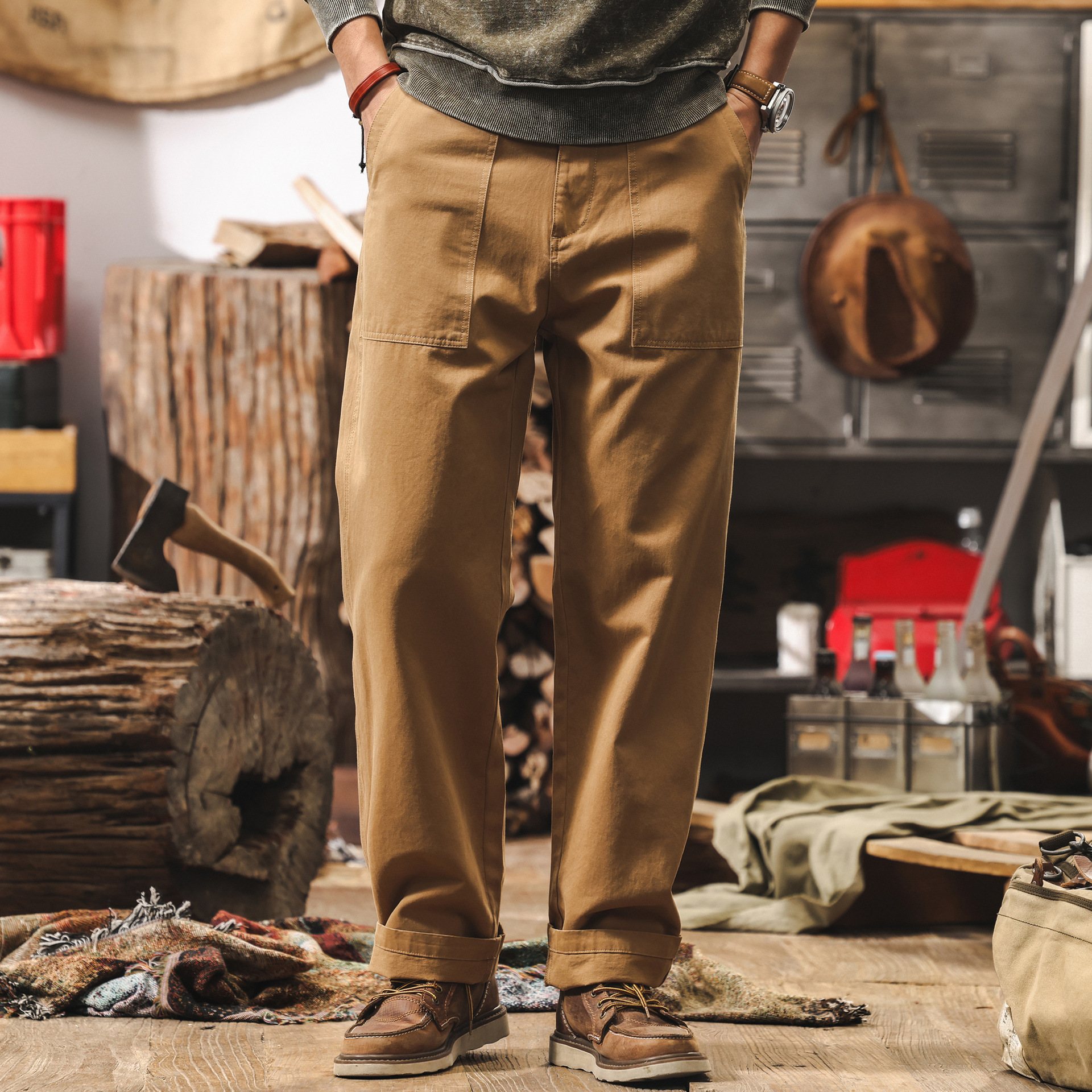 美式復古直筒工裝褲子男2025新款潮牌春季寬鬆闊腿褲美拉德休閒褲