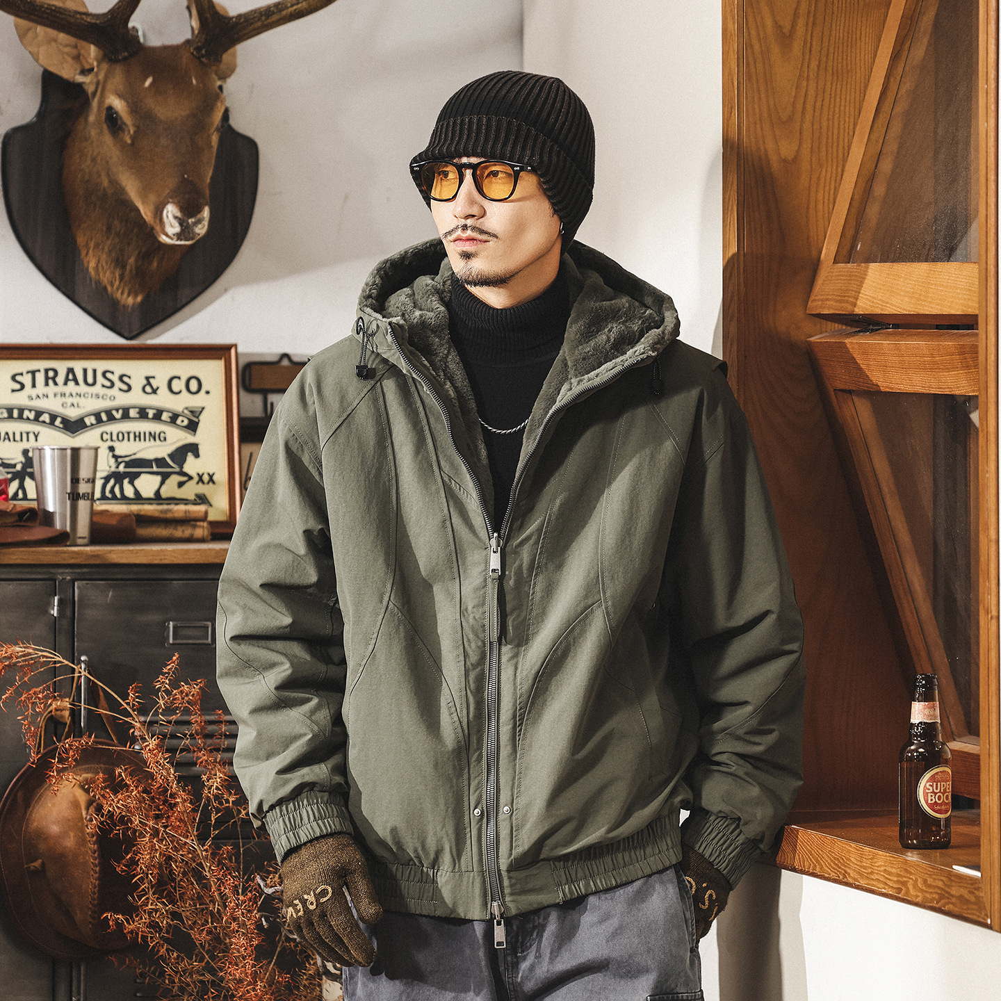 雙面穿仿貂絨座山雕外套男冬季男士棉服加厚棉襖冬裝美式復古棉衣