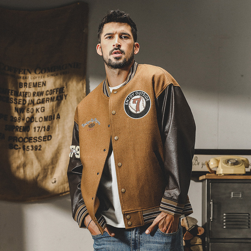 冬季720g重磅羊毛呢外套男美式復古棒球服寬鬆潮牌教練夾克秋冬款